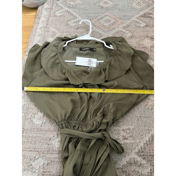 NWT Lauren Ralph Lauren Womens Olive Green Satin Ruffle Tiered Dress Size 4 - Picture 8 of 9